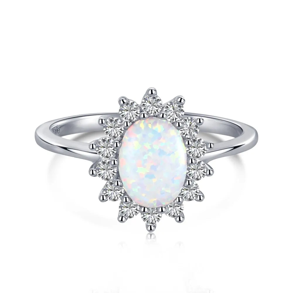 5A Cz Cubic Zirconia Sunflower Oval S925 Sterling Silver Fashion Jewelry  Ring for Engagement Wedding Round Blue Opal Ring