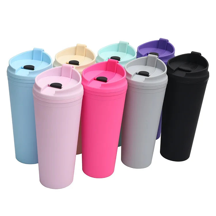 Wholesale Custom Double Wall Plastic Matte 24oz Water Bottle with Lid Tumbler Straight Drinking Coffee Milk Cups Mug Bulk