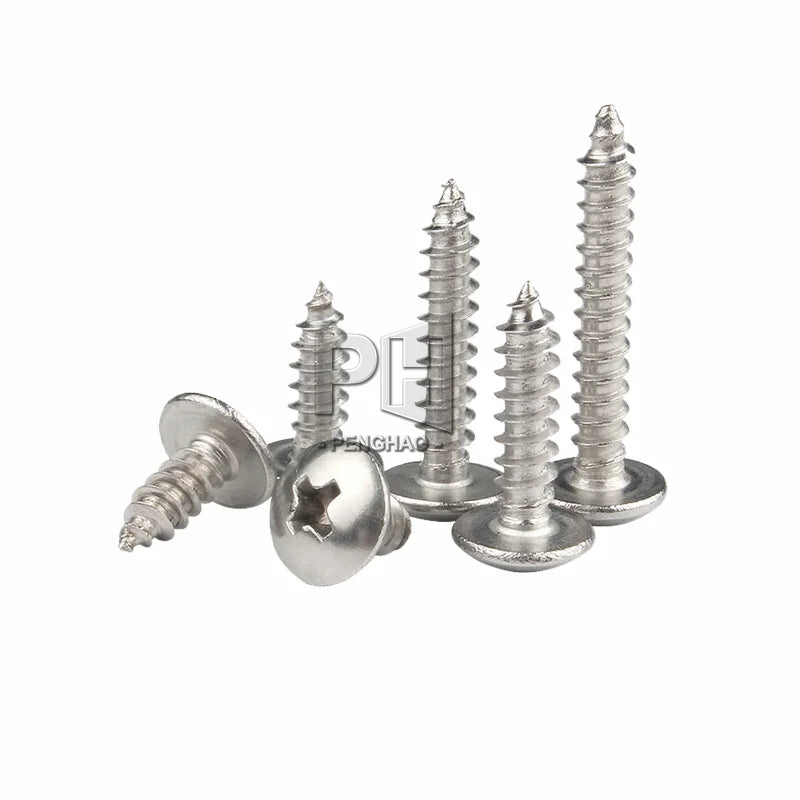 304 Stainless Steel Large Flat Head Screw Umbrella Head Stainless Steel Screw Mushroom Head Tapping Screw TA3 * 6-TA6*60