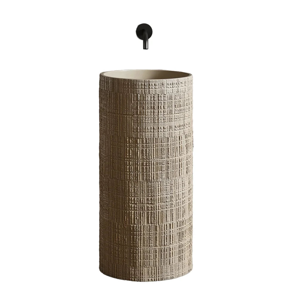 Pedestal Sink Unfilled Travertine Marble Solid Surface Free Standing Bathroom Wash Basin