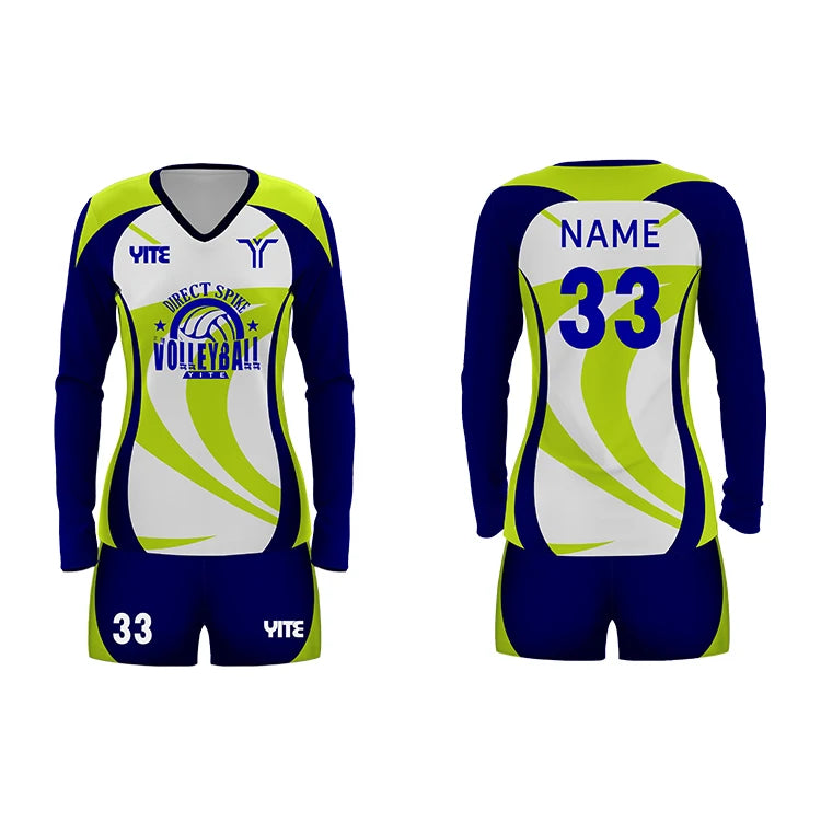 Quick Dry Breathable Yellow Blue Volleyball Uniforms Long Sleeve Women Volleyball Jersey Uniform Volleyball