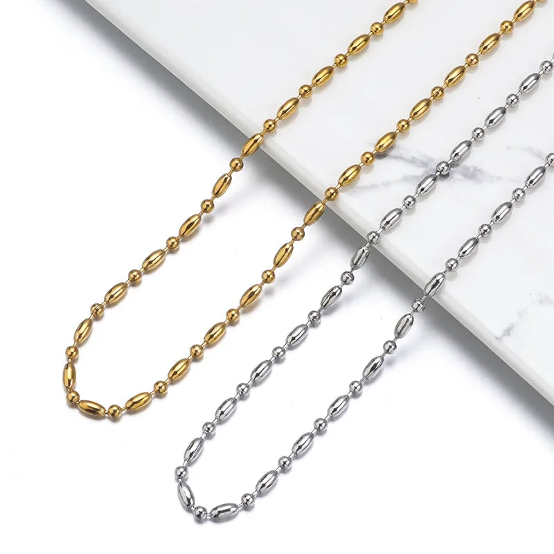 2.5x5mm PVD Gold Titanium Necklace Bamboo Bead Chain Stainless Steel Base Classic Style Agate for Islam Factory Direct Jewelry