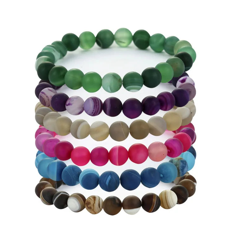Hot Sale 8mm Frosted Stripe Onyx Lace Agate Stone Bracelet Waterproof Beaded Vintage Jewelry Ball-shaped for Gift Occasions