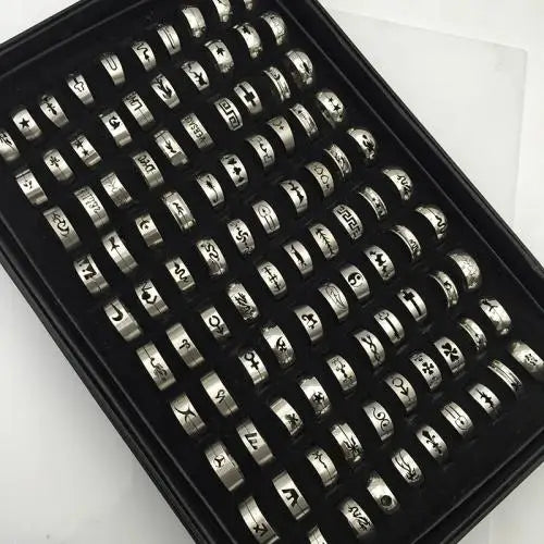 Rings for Men Titanium Steel Eternity Ring Set Randomly Sent & Unisex 4x18mm-11x24mm Hole: 1.8mm US Ring Size:5-10 100PCs/Box