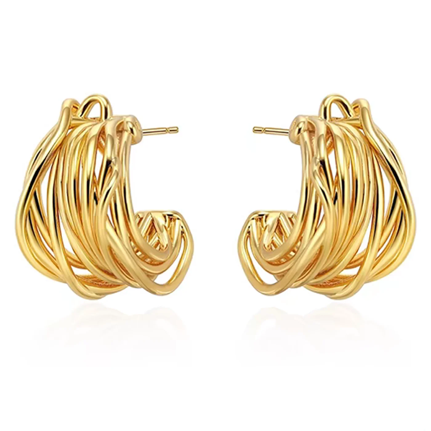 Gold Frosted Metal Multi-layer Hollow Winding Lines C-shaped Circle Earrings for Woman Jewelry Custom