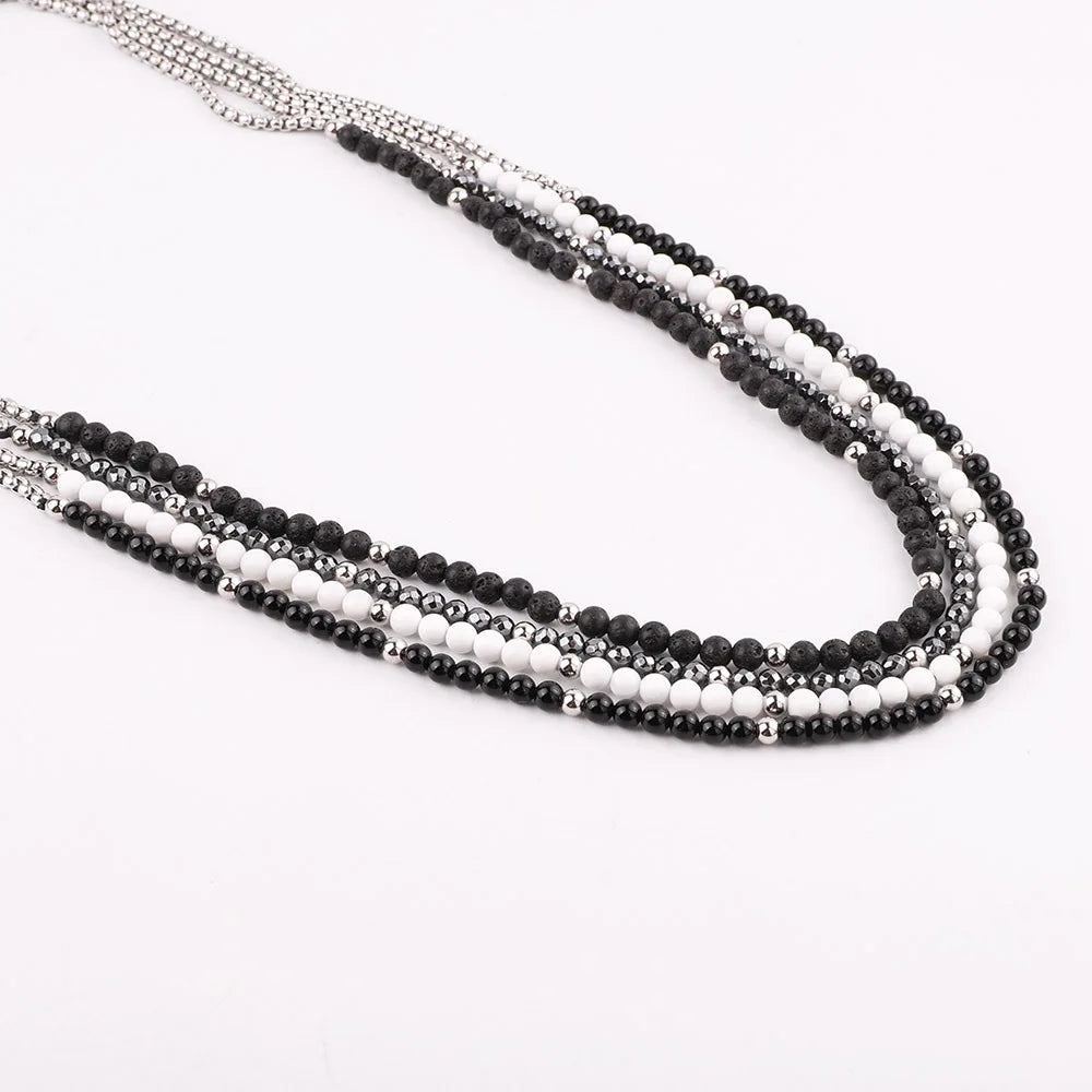New Design Stainless Steel Chain Natural Stone Beaded Long Necklace Men Jewelry JNK9351