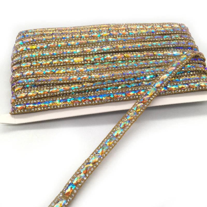 Custom 10mm Width Bling Diamond Shinning Drawstring Iron on Rhinestone String Rhinestone Trim Chain