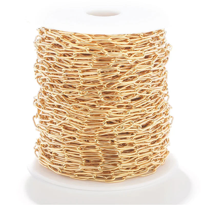 Spool Roll by Meter 18K Gold Plated Paper Clip Rope Chain Bulk Roll for Jewelry Making Bracelet Necklace