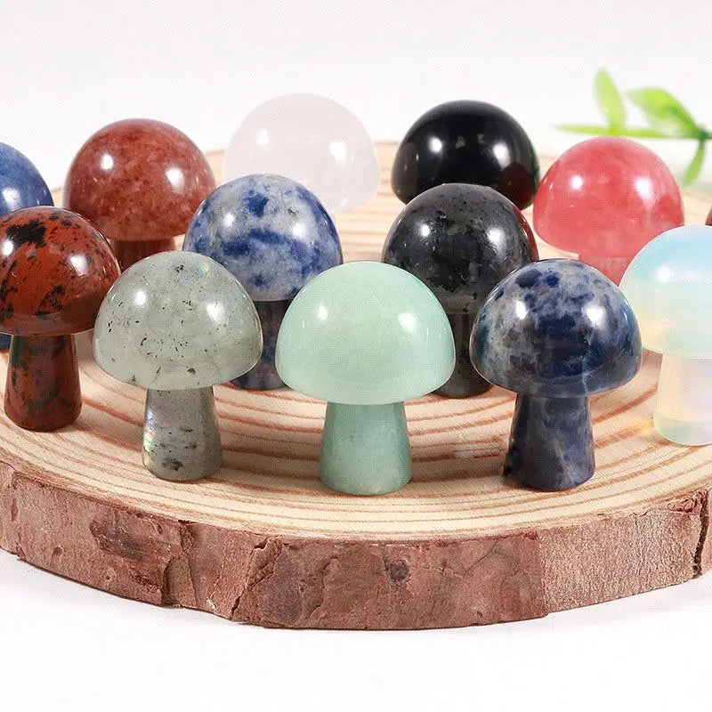 Diy Gemstone Mushroom 20mm Gemstone Carved Rose Quartz Lepidolite Crystal Craft Mini Mushroom for Decoration