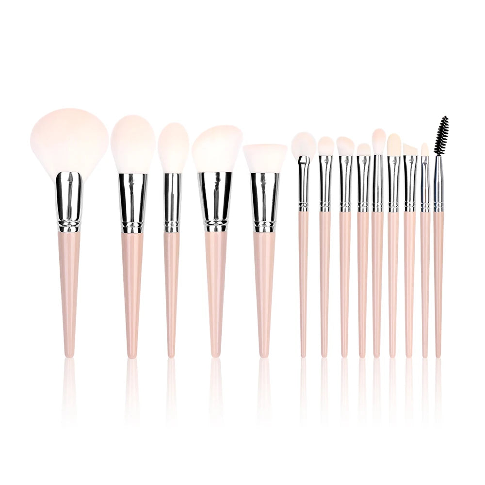 Pro Luxury Eye Pink Makeup Brushes Set Kabuki Kit 14 Pcs Pink Glitter Brush Set for Makeup Artists Portable