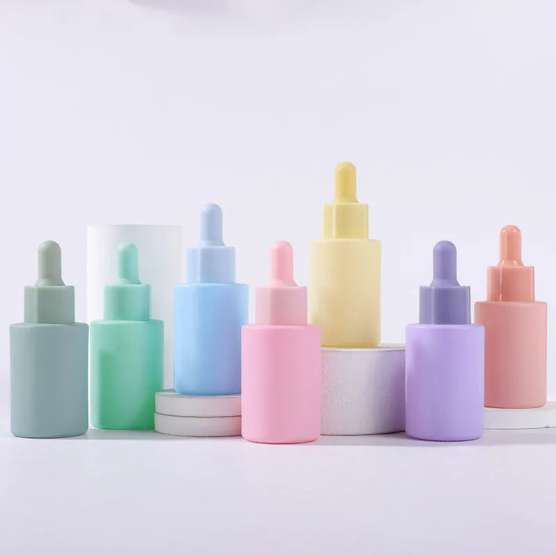 Colored Glass 30ml Essence Oil Dropper  Bottle Macaron Color Cosmetic Packaging Bottle