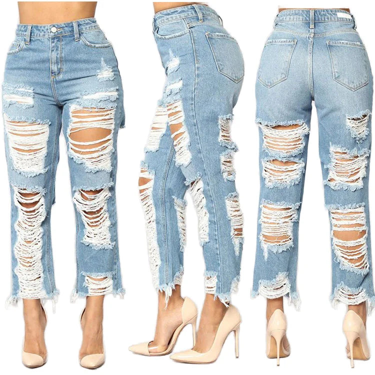 Jeans Suppliers Manufacture Custom Women's Pantalon High Waist Denim Distressed Jeans Breathable Quick Dry Fashion Ladies Jeans