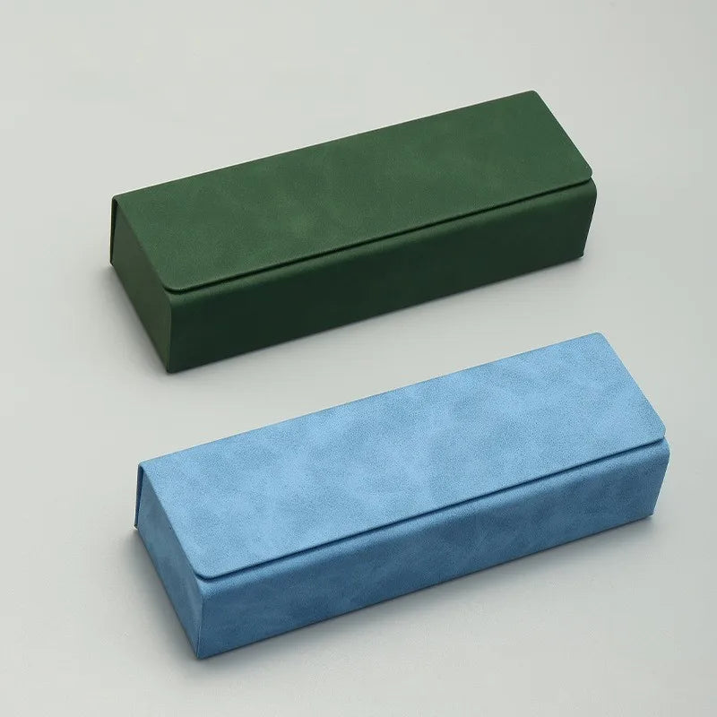 Simple square Folding Portable Optical Glasses case Magnetic Leather Reading Eyewear Box Custom logo