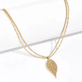 Unique Wholesale 18K Gold Plated Leaf Pendant Stainless Steel Double Layer Ball Beads Chain Necklaces Fashion Fine Jewelry