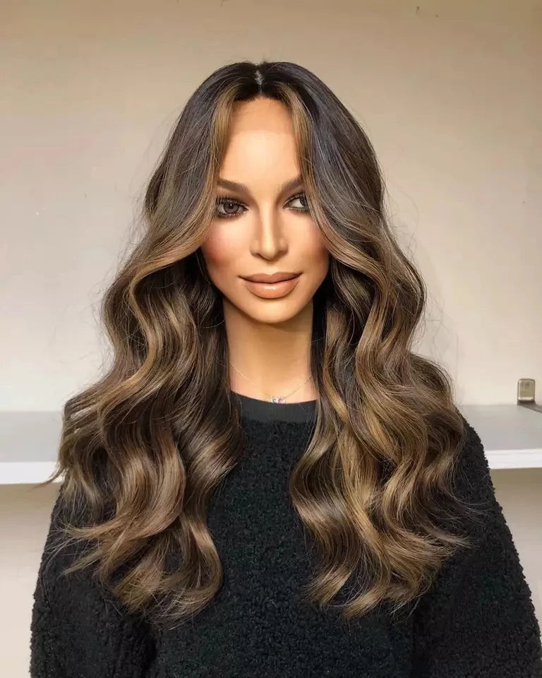 Hot Selling Human Hair Wig Highlight Brown Color Body Wave 13*4 Transparent Lace Front Wigs