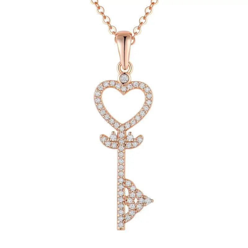 YH JEWELLERY Factory 925 Sterling Silver Chain Womens Cz Love Heart Key Necklace for Wedding Valentine Gift