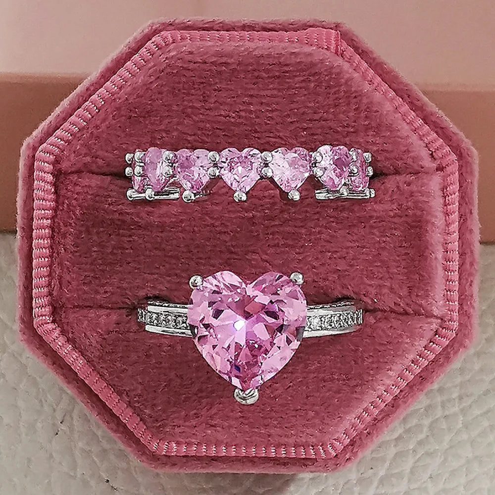 Iced Out Heart Diamond Rings Jewelry Women 18k Gold Plated Heart Shape Wedding Ring Set 18k Gold with Diamond