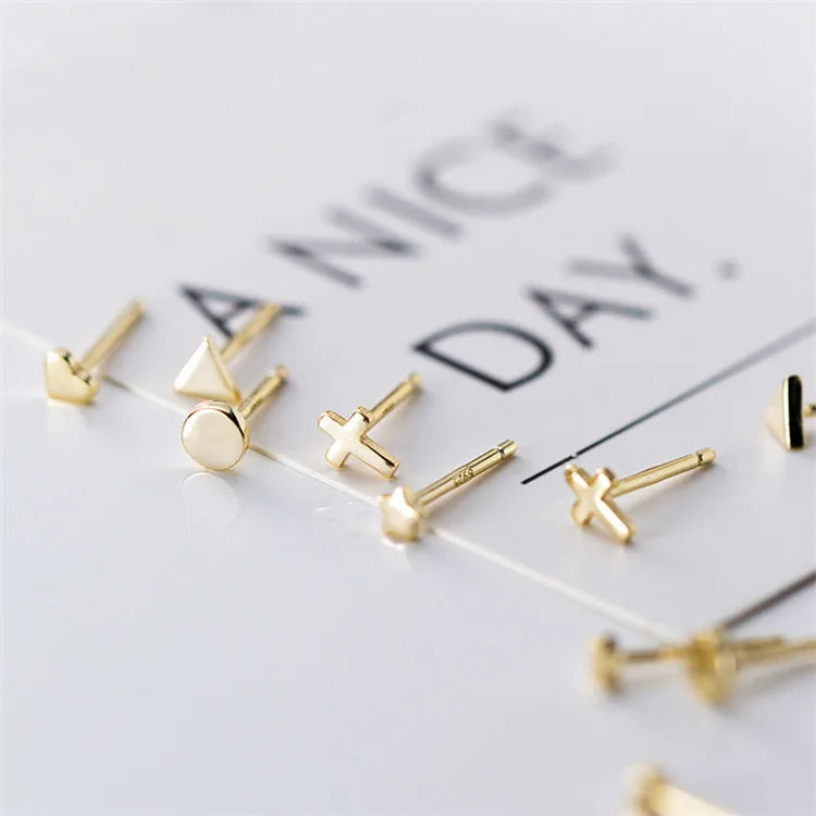 SP S925 Minimalist Stud Earrings Star Heart Shape Simple 925 Sterling Silver Stud Earrings