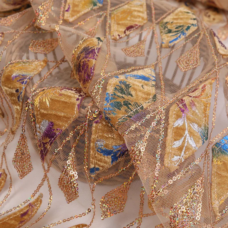 100% Polyester Sequins Diamond Laser Embroidered Fabric