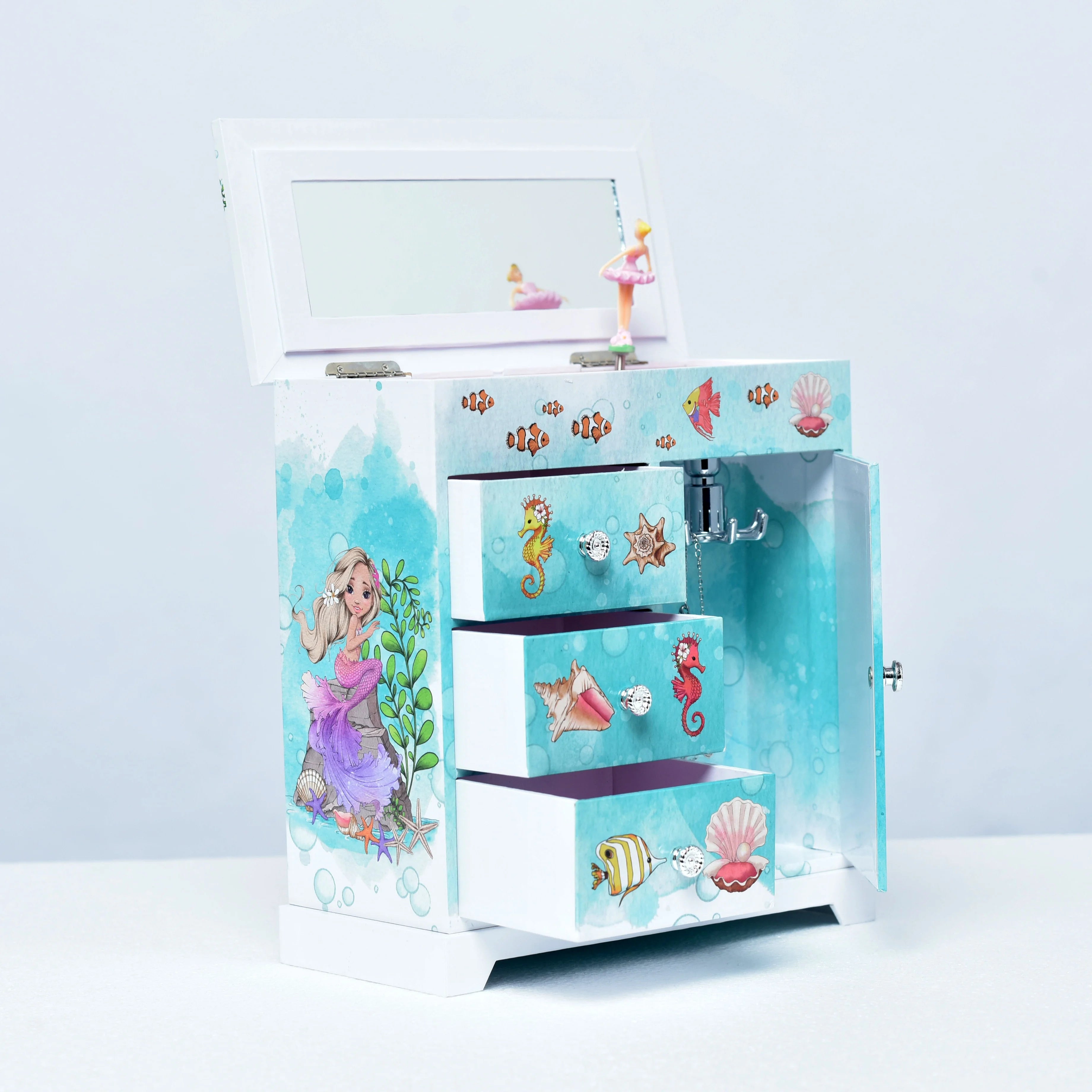 Ever Bright Large Music Box Customizable Flamingo Mermaid Underwater World Jewelry Storage with Wind up Play Power Custom LOGO