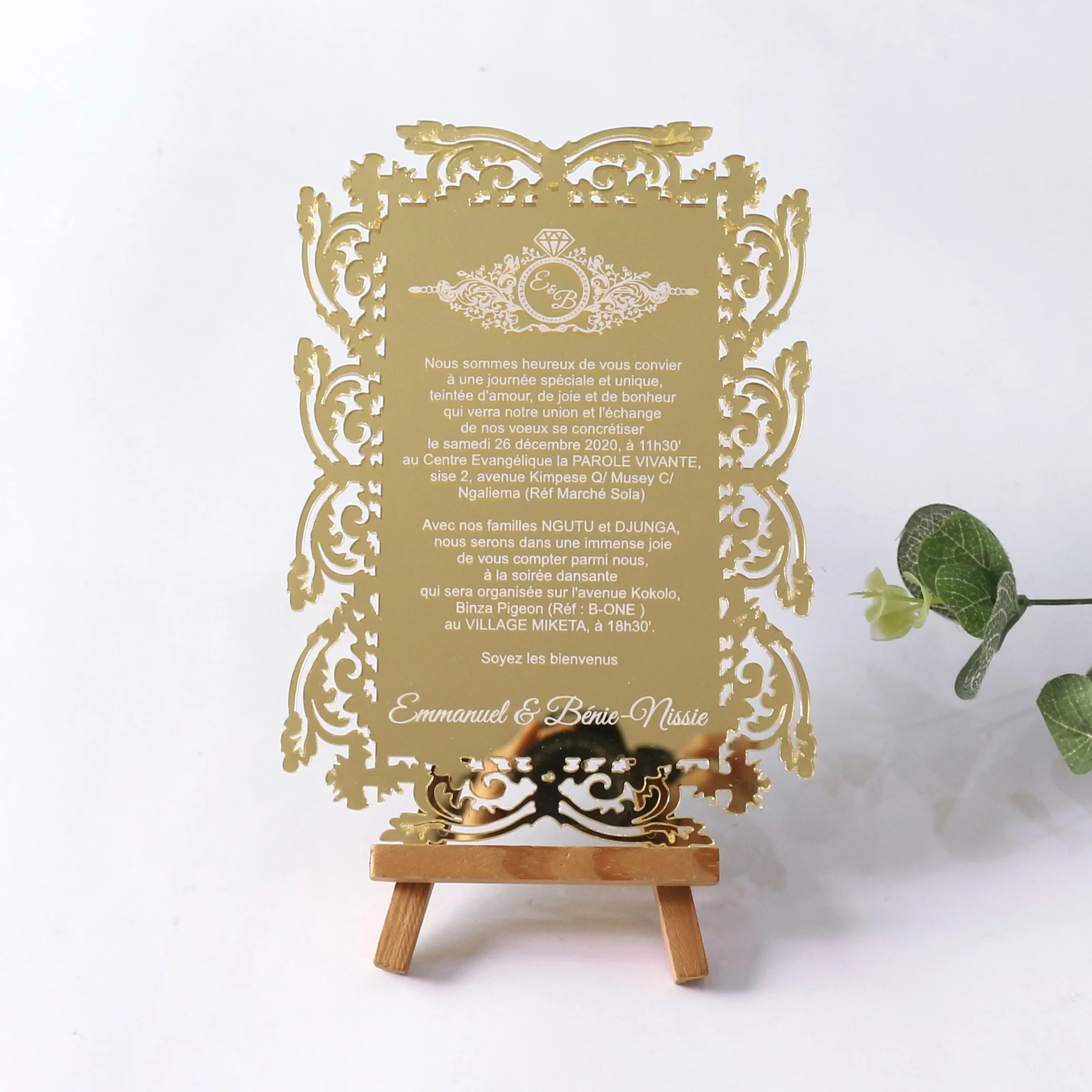 Hottest Gold Mirror Acrylic Card Luxury Laser Cutting Square Wedding Invitation With RSVP Cards and Envelope