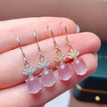 Fashion Classic Stud Earrings with Crystal Rhinestone and Natural Pink Rose Quartz 925 Silver for Women's Wedding & Party Gift
