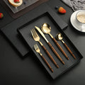 Wooden Handle Luxury Stainless Steel Wedding Cutlery Set with Knife Fork Spoon Gold Finish Eco-Friendly