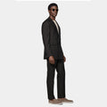 Spring New Dark Brown Wool Silk and Linen Blended Banquet Men's Double-breasted Suit