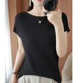 Summer O-neck Knit Top Loose Short Knit Thin Pullover T-shirt for Women