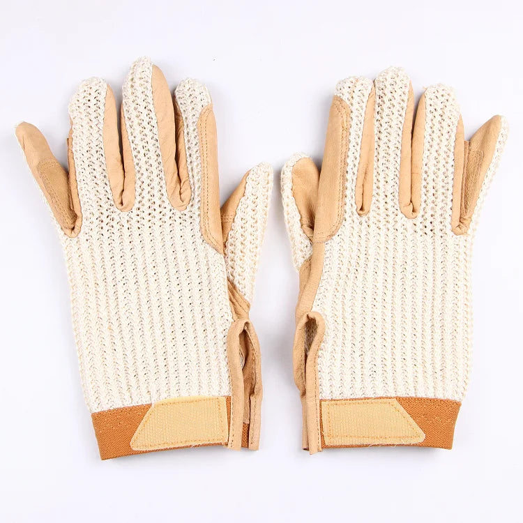 Leather Palm Full Finger Equestrian Gloves Breathable Knitted Back Winter Horse Riding Adjustable Wrist Anti-Slip Unisex