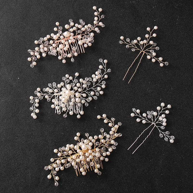 Bride Hair Ornaments Jewelry Pearl Crystal Metal Wedding Hair Combs Accessories Trendy Elegant European American Style for