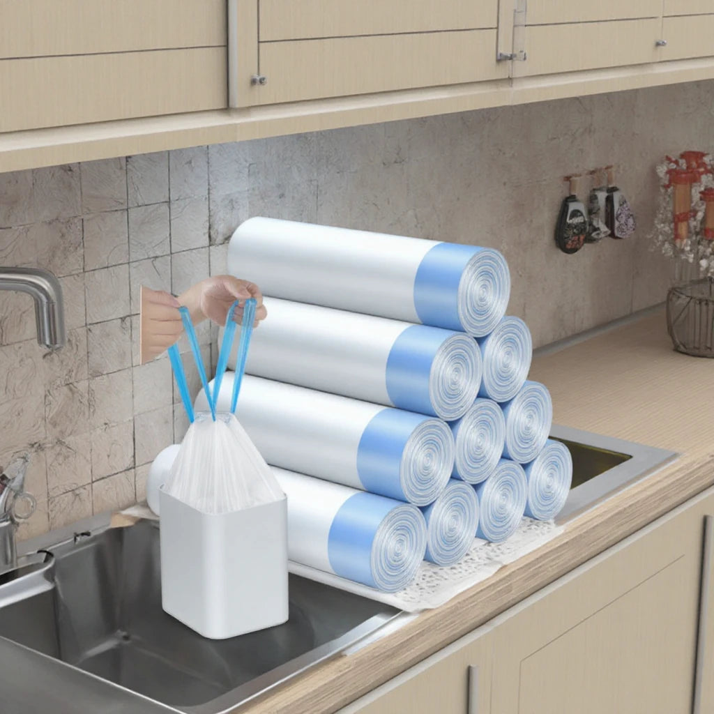 Large Size Home Office Plastic Garbage Bags Roll Colorful Drawstring Kitchen Trash Bag Biodegradable Compostable Waste Material