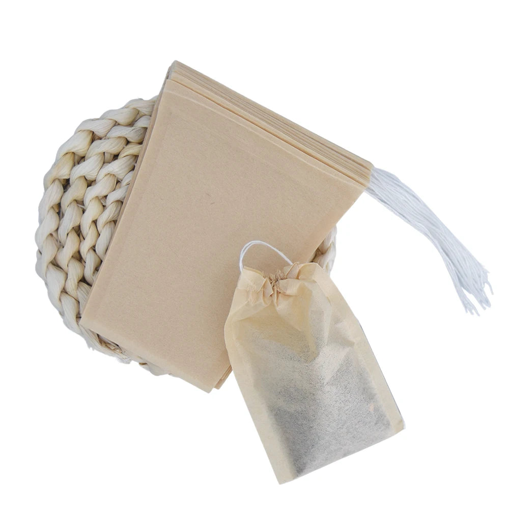 Disposable Trapezoid Shape Tea Bags Heat-Sealed with Draw Strings Made From Durable Manila Hemp Packaged & Printed Product