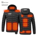 11 Zones Electric Heated Clothing Waterproof Rechargeable Heated Hoodies Custom logo Self Heating Jacket for Winter
