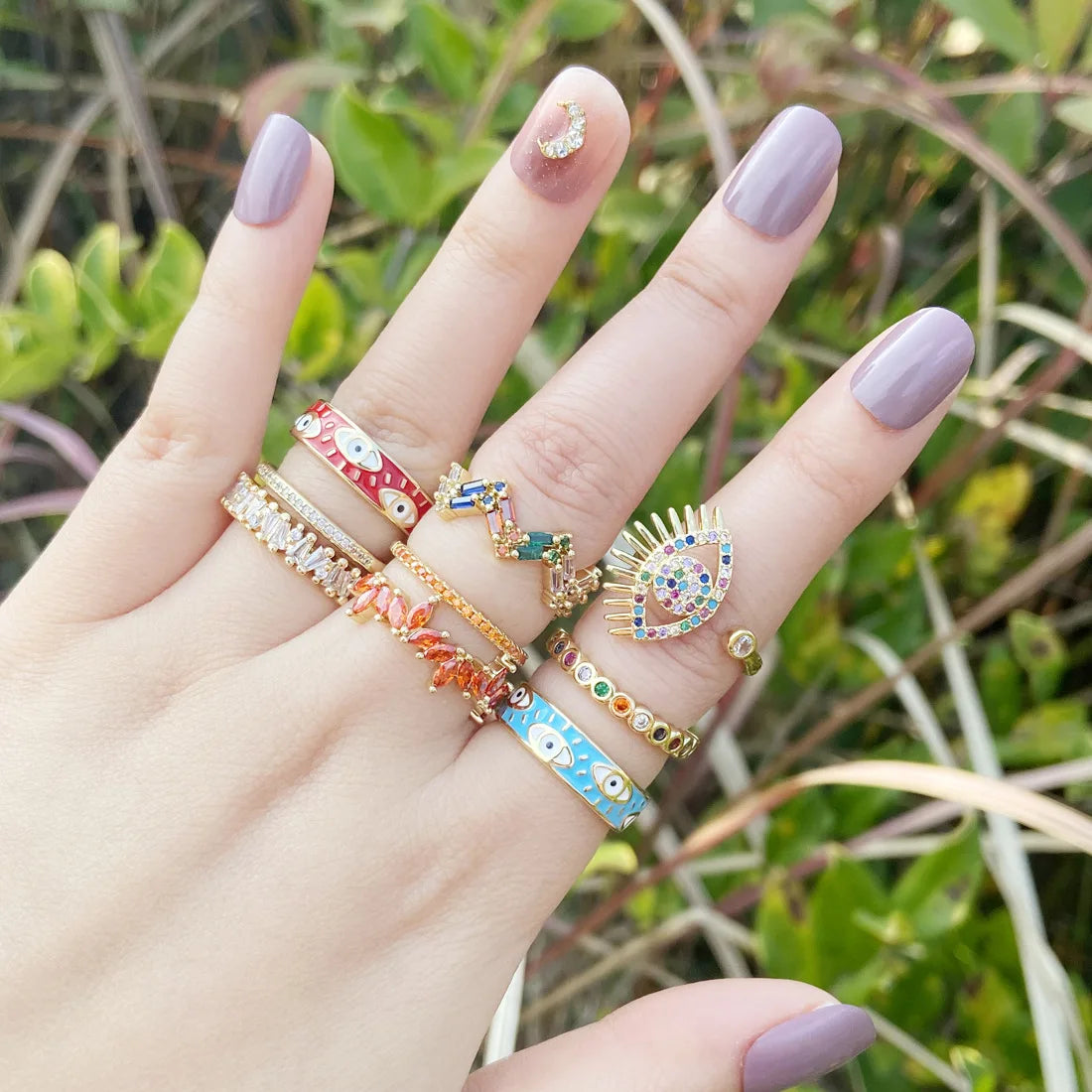 2025 Fashion Evil Eyes Ring Open Rings Enamel Zircon Blue Eye Rings Jewelry for Women Girls
