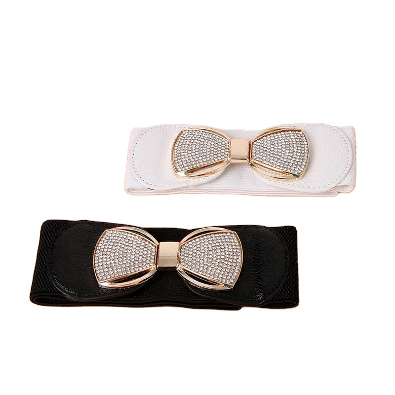Women Wide Elastic Belts Stretchy Waist Belts Vintage Cinch Nylon Waistbands With Bow Buckle for Daily Dress Coat Collocation