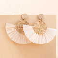 Vintage Statement Fan Shape Bohemian Earrings Ear Rings  Holiday Handmade Rattan Earrings Woman