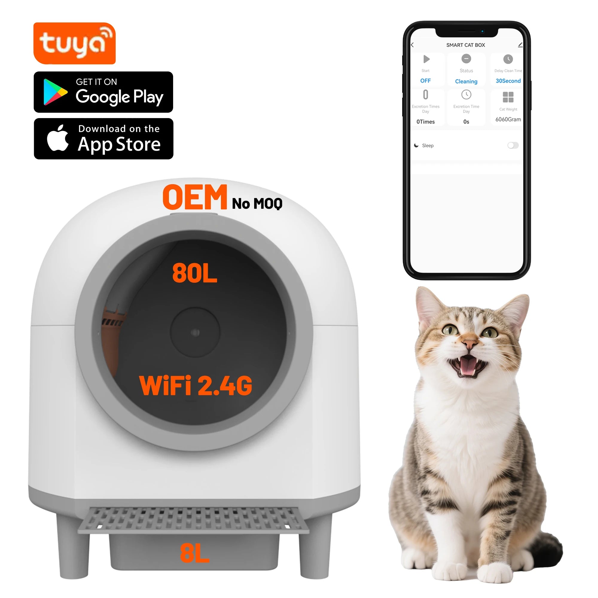 80L Large Self-Cleaning Cat Litter Box Low Noise App Wifi Control Intelligent Electric Automatic Cat Toilet Smart Cat Litter Box