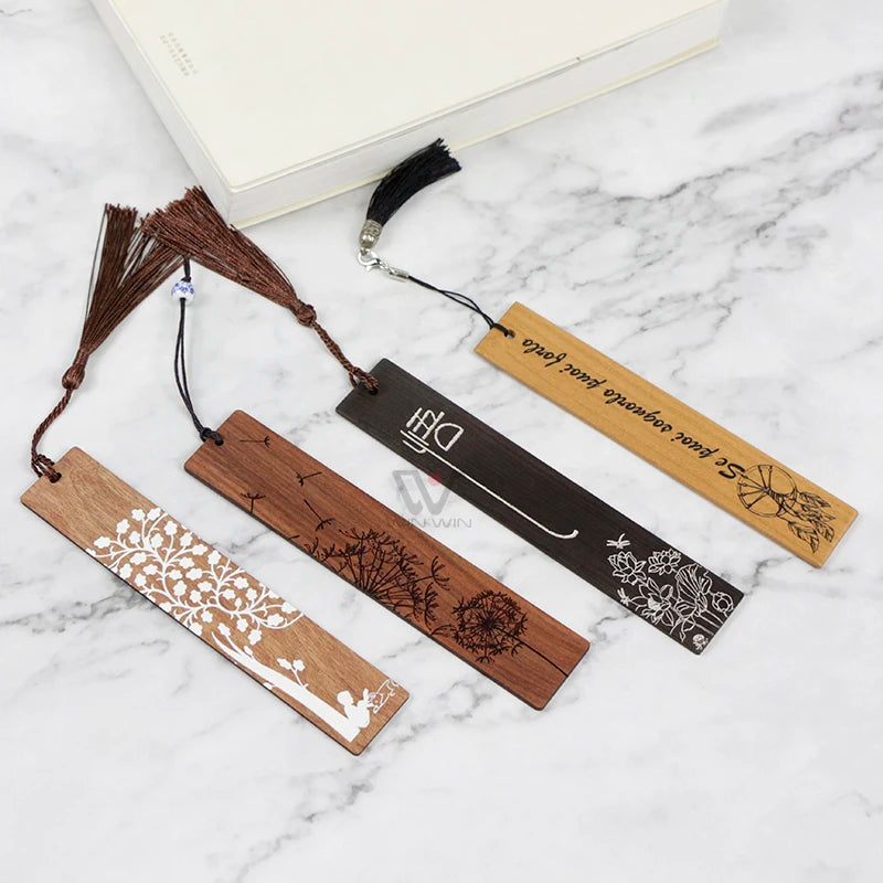 Customized Laser Carved Wood Bookmark Cherry Wood and Bamboo Wooden Bookmark Classical Style for Graduation Gift