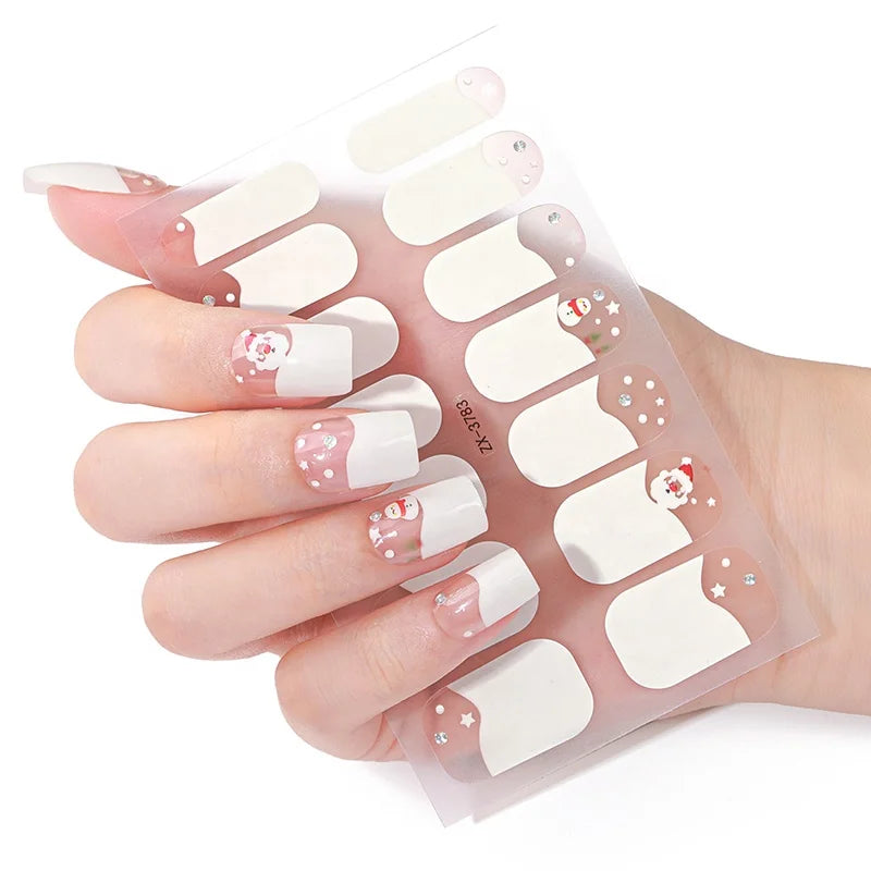 Free Sample Self-Adhesive 100% Gel 3D Nail Polish Wraps Water Proof Time-Saving Diamond 14 Strips Semi Cured Plastic Material