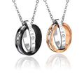 Stainless Steel Women Couple Gift Set Rose Gold Black Couple Ring Necklace for Lover