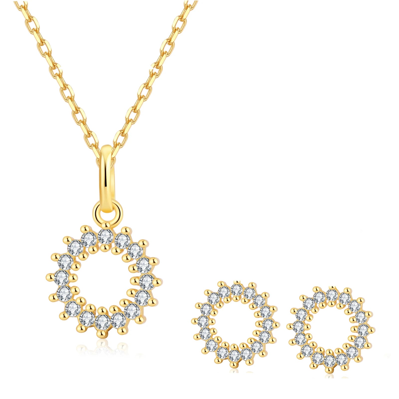 New Fashion Bridal Zircon Necklace Earrings Jewelry Set Sterling Silver 925 Gold Plated for Women Wedding Party Gift