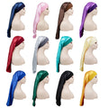 Long Tail Soft Satin Silky Custom Logo Bonnet Night Sleep Long Hair Polyester Cap Headwrap Large Elastic Band Daily Four Seasons