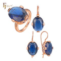 FJ Fallon Fashion Jewelry Solitaire Big Round CZ Rings and Pendant Jewelry Set Plated in Rose Gold Brass Based