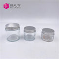 Empty Recycled Skin Care Cream 30g 50g 60g Straight Side Clear Glass Jar with Silver Aluminium Screw  Lid