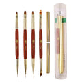 Dual Ended Nail Art Liner Brush With Lid Wood Handle Metal Barrel Nylon Hair Nails Detailing Brush Nail Art Brush