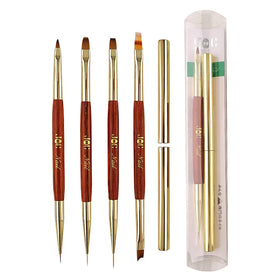 Dual Ended Nail Art Liner Brush With Lid Wood Handle Metal Barrel Nylon Hair Nails Detailing Brush Nail Art Brush
