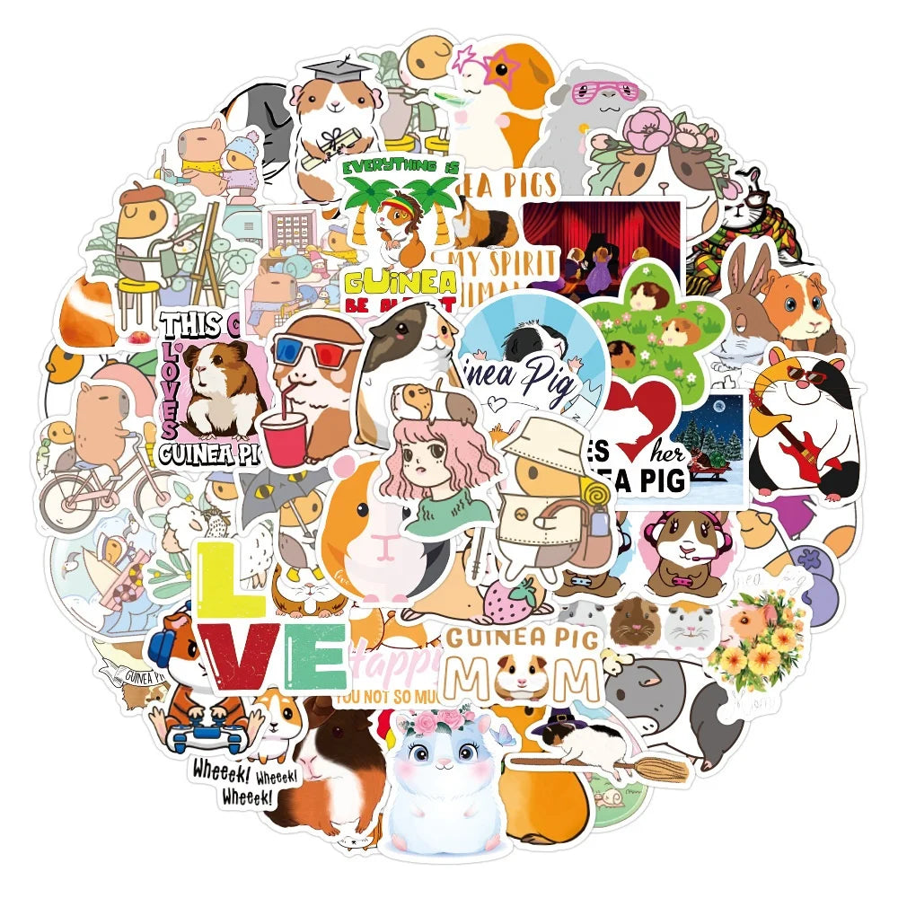 50Pcs Kawaii Guinea Pig Fresh Stickers for Girl Student Notebook Paper Decals Luggage Laptop Graffiti Stickers Cute