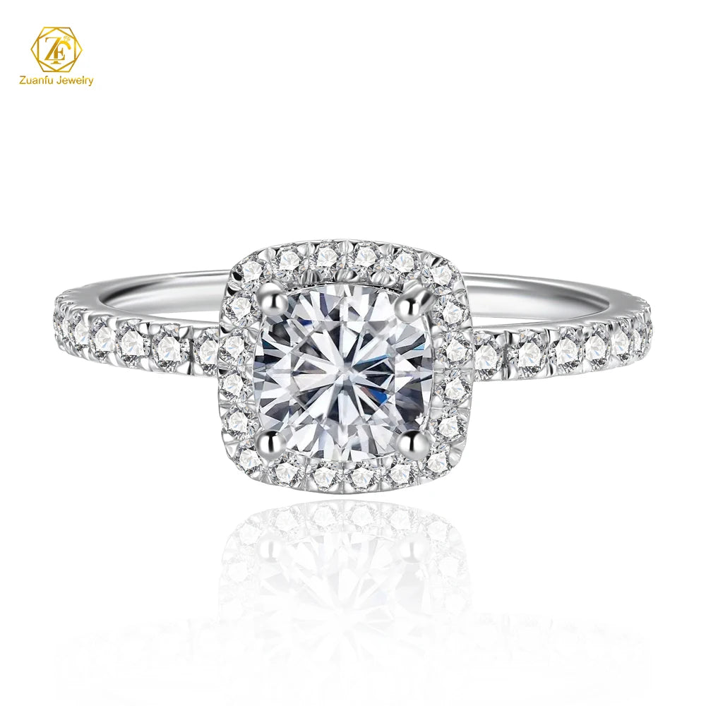 Upscale  Classic Style 18K Gold Plated 1CT Cushion Moissanite Diamond Ring 925 Sterling Silver Wedding Engagement Ring Trendy