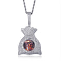 Hip Hop Customized 18K Gold Plated Iced Out Money Bag Picture Pendant Creative DIY Silver Purse Modeling Necklace Photo Pendants